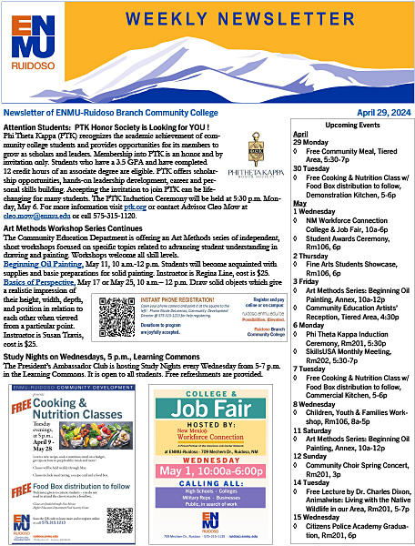 ENMU-Ruidoso Weekly Newsletter, April 29 thumbnail