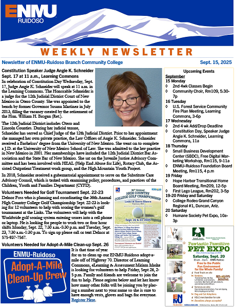 ENMU-Ruidoso Weekly Newsletter Sept. 15 thumbnail graphic