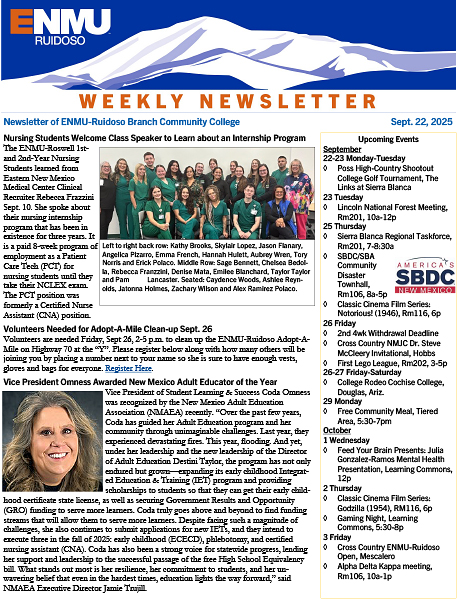 ENMU-Ruidoso Weekly Newsletter, Sept. 22 thumbnail graphic