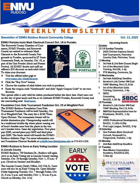 ENMU-Ruidoso Weekly Newsletter, Oct. 13, 2025 thumbnail graphic
