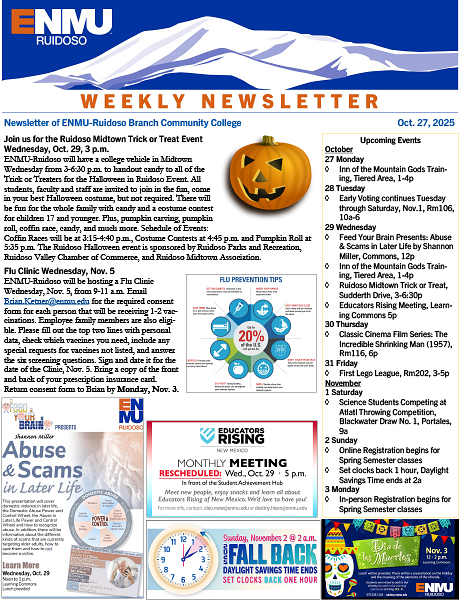 ENMU-Ruidoso Weekly Newsletter, Oct. 27 2025 thumbnail graphic