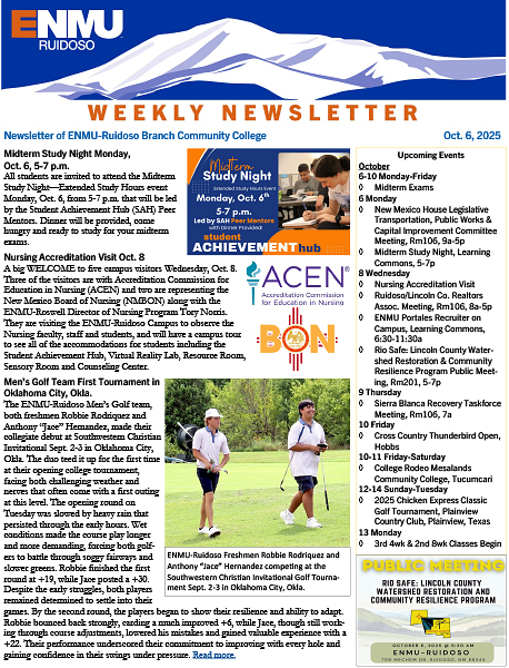 ENMU-Ruidoso Weekly Newsletter, Oct. 6 thumbnail graphic