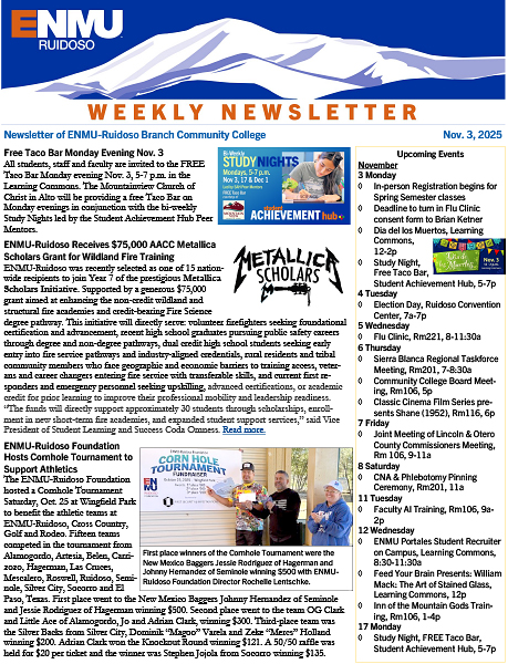 ENMU-Ruidoso Weekly Newsletter, Nov. 3 2025 thumbnail graphic