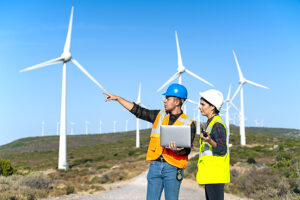 Wind energy engineers on site