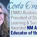 "Coda Omness, ENMU-Ruidoso Vice President of Student Learning & Success Awarded NM Adult Educator of the Year" with headshot photo of Coda Omness
