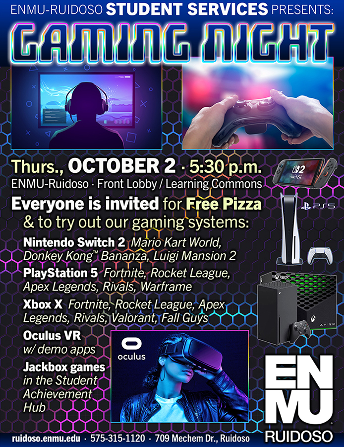 Gaming Night at ENMU-Ruidoso, Oct. 2, 5:30 p.m. graphic