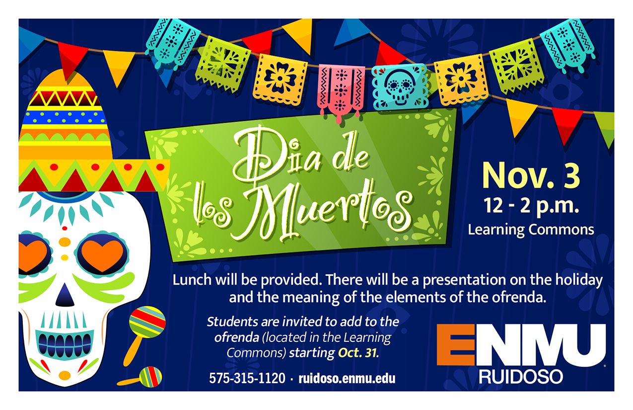 Dia de Los Muertos event, Nov. 3 at Noon in the Learning Commons graphic