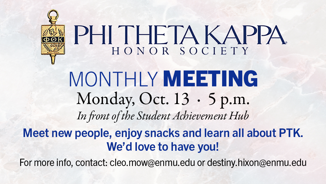 PTK Meeting, Oct. 13 at 5 p.m. in front of Rm 101 graphic
