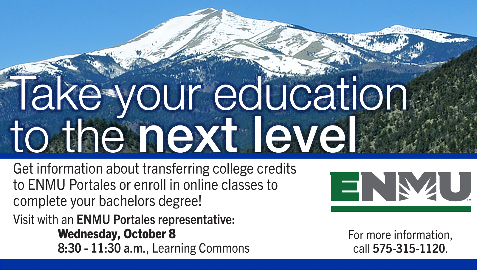 ENMU Portales recruiter on campus, Oct. 8, 8:30-11:30 a.m. in the Learning Commons graphic