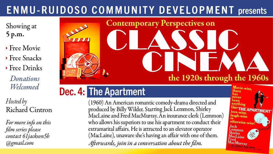 Classic Cinema Series, Dec. 4 "The Apartment" 5 p.m. Rm 116