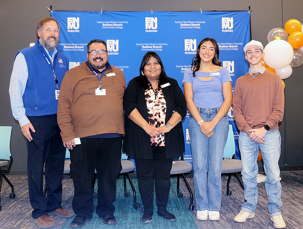 Photo from Ambassador Club Induction, Jan. 14, 2025. Left to right: ENMU-Ruidoso President Dr. Ryan Trosper, ENMU-Ruidoso Students Robert Ruiz, Edith Morgan, Chyenne Marrufo, and Cole Hanshew. Not pictured are Ella Hovrud and Caitlin Byrd.