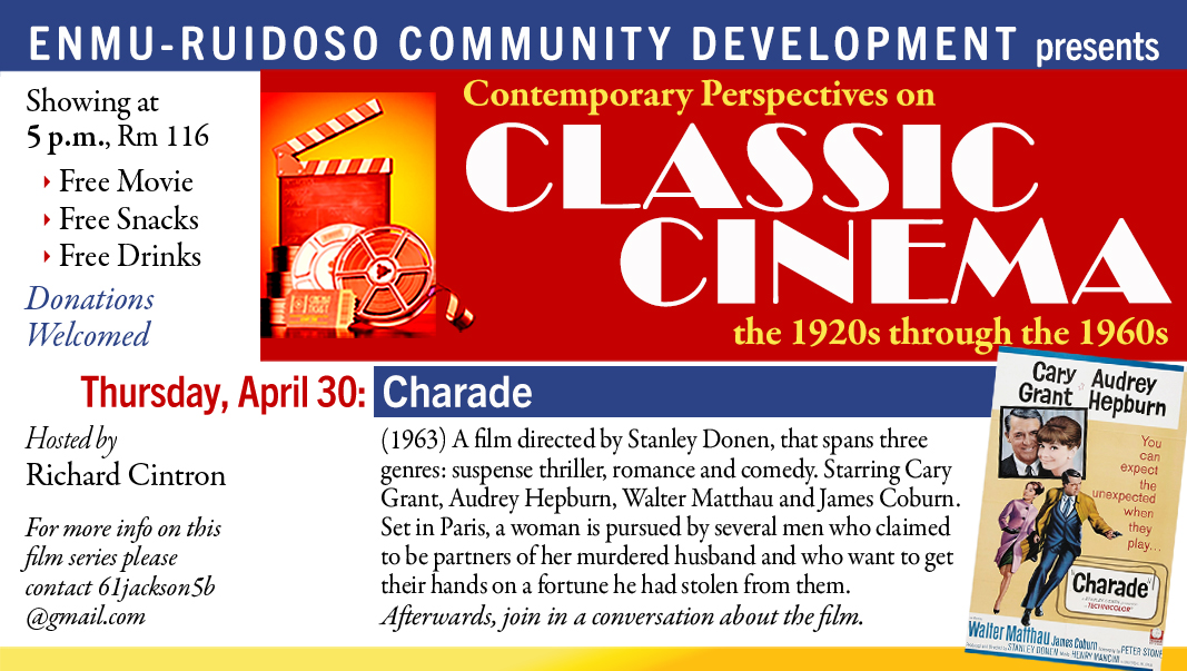 Classic Cinema Series, April 30 "Charade" (1963), 5 p.m., Rm 116