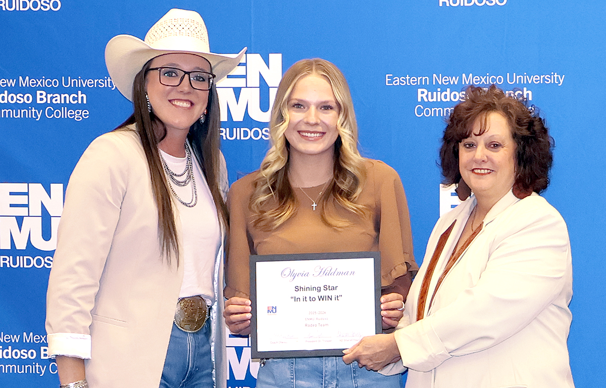 Rodeo Coach Chelsea DeMott with Olyvia Hildman and Interim Athletic Director Sharon Young