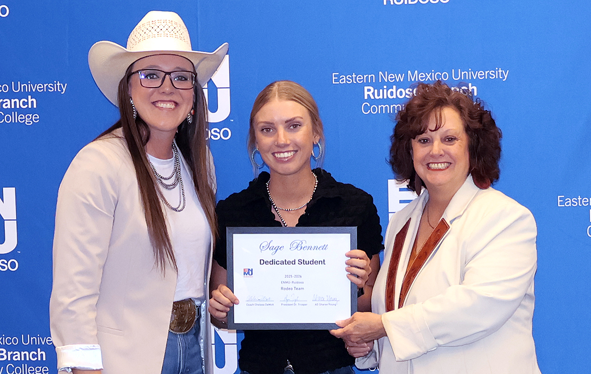 Rodeo Coach Chelsea DeMott with Sage Bennett and Interim Athletic Director Sharon Young