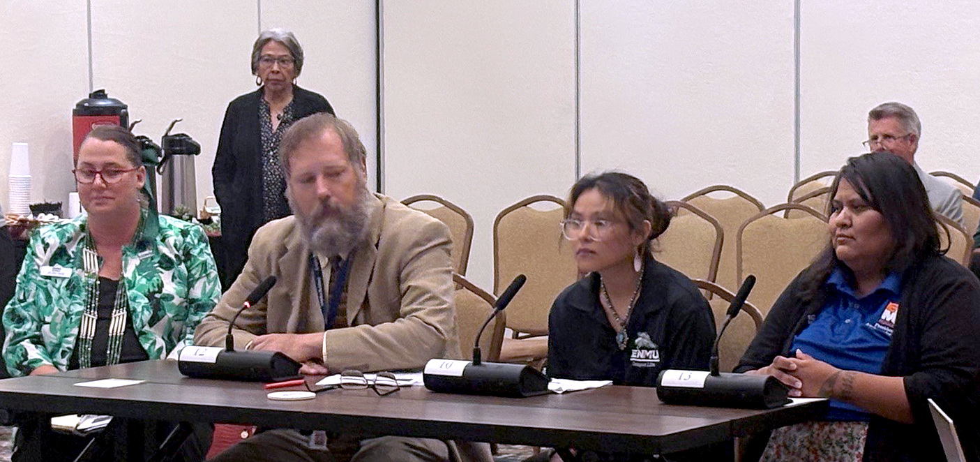 Photo of Dr. Edna Yokum, Dr. Ryan Trosper, Bailey Roanhorse, Edith Morgan, Patricia Roybal Caballero and Todd DeKay