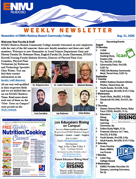 ENMU-Ruidoso Weekly Newsletter, Aug. 31, 2026 thumbnail graphic