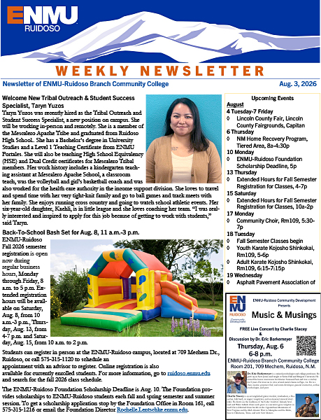 ENMU-Ruidoso Weekly newsletter, Aug. 3 2026 thumbnail graphic