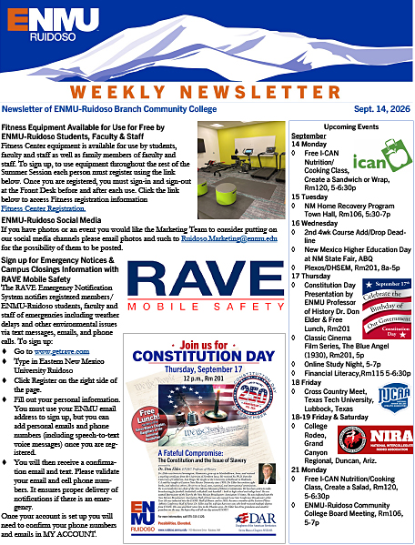 ENMU-Ruidoso Weekly Newsletter, Sept. 14, 2026 thumbnail graphic