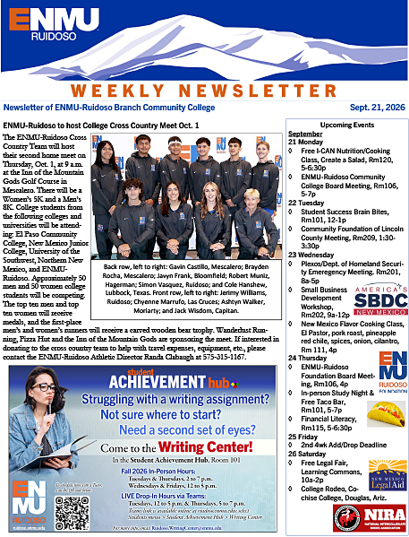 ENMU-Ruidoso Weekly Newsletter, Sept. 21, 2026 thumbnail graphic