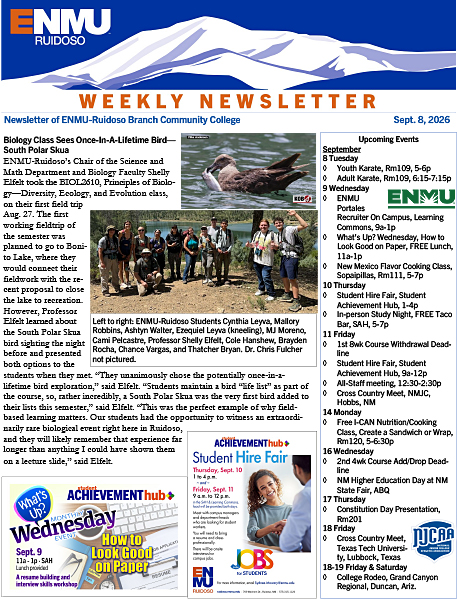 ENMU-Ruidoso Weekly Newsletter thumbnail graphic