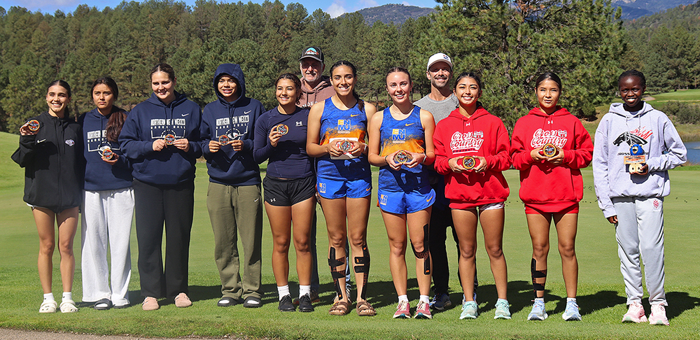 Photo of top 10 finishers in Women's Cross Country 5k race at Inn of the Mountain Gods, Mescalero, Oct. 1, 2026