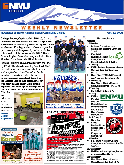ENMU-Ruidoso Weekly Newsletter, Oct. 12, 2026 thumbnail graphic